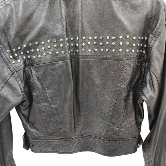 Vintage 90s LIMITED Women's Cropped Black Leather Jacket Stud Detail Size Small - Picture 8 of 10